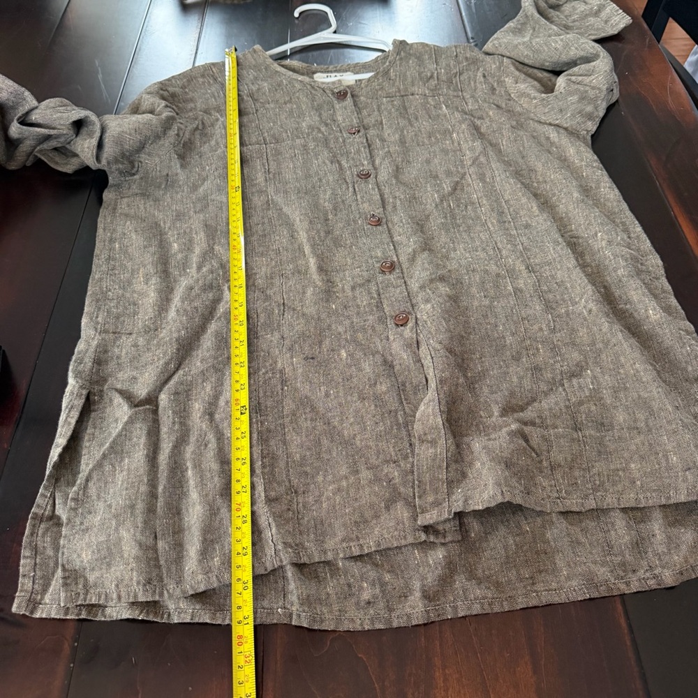 FLAX Rustic Brown Linen Collarless Button-Down Sh… - image 7